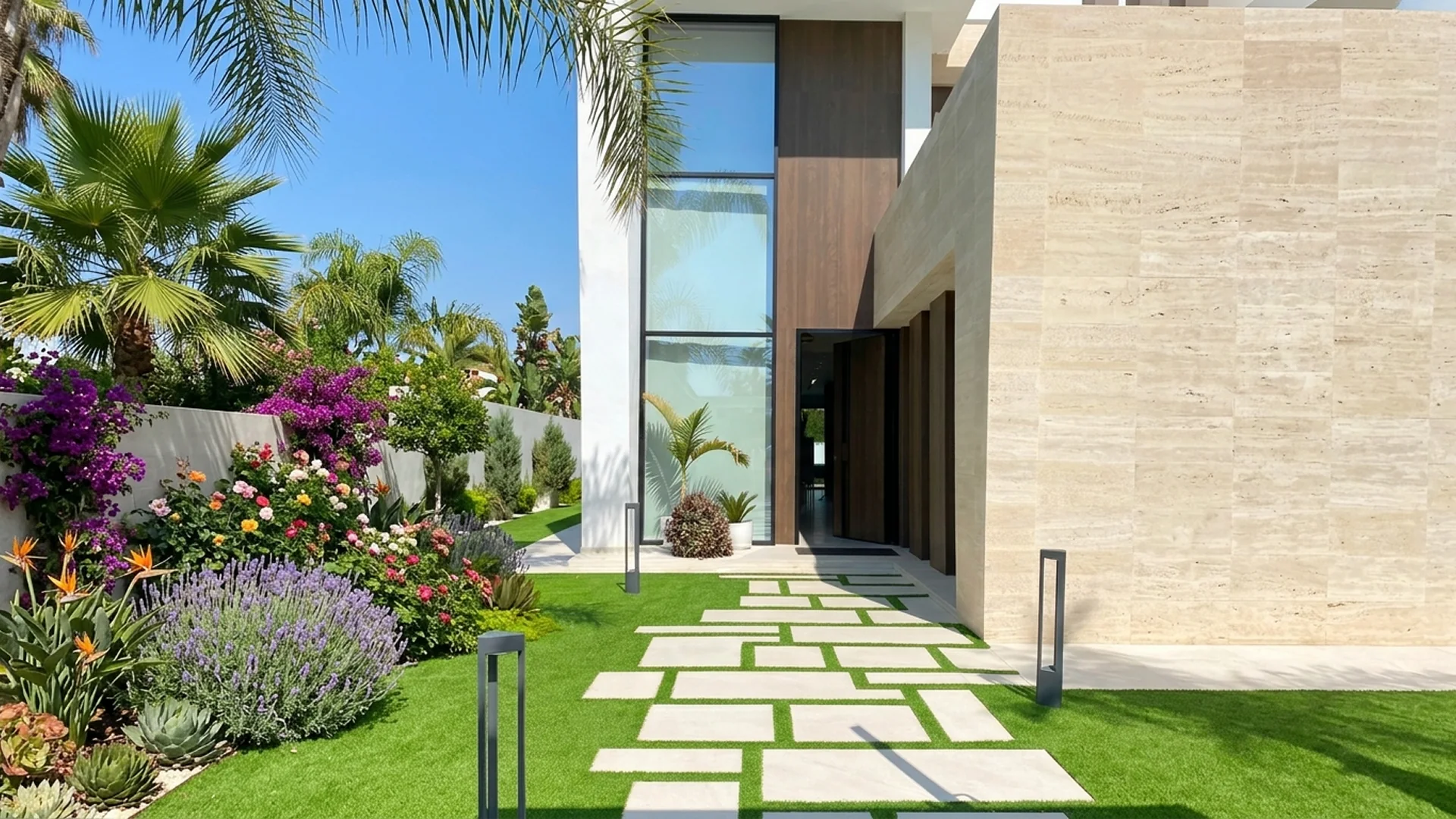 Puerta de entrada a medida en vivienda contemporánea de Sevilla