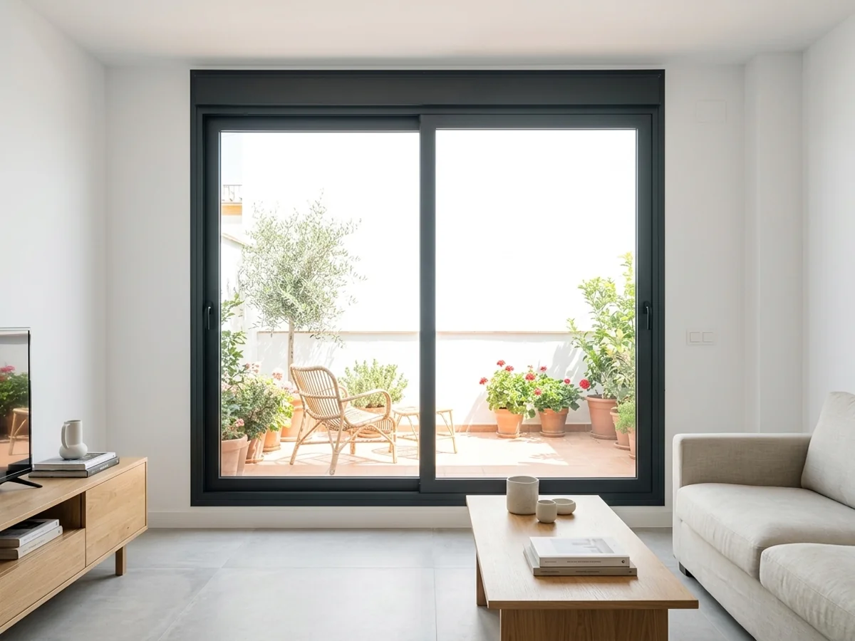 Ventana de aluminio con doble acristalamiento acústico y vistas a la calle en Sevilla