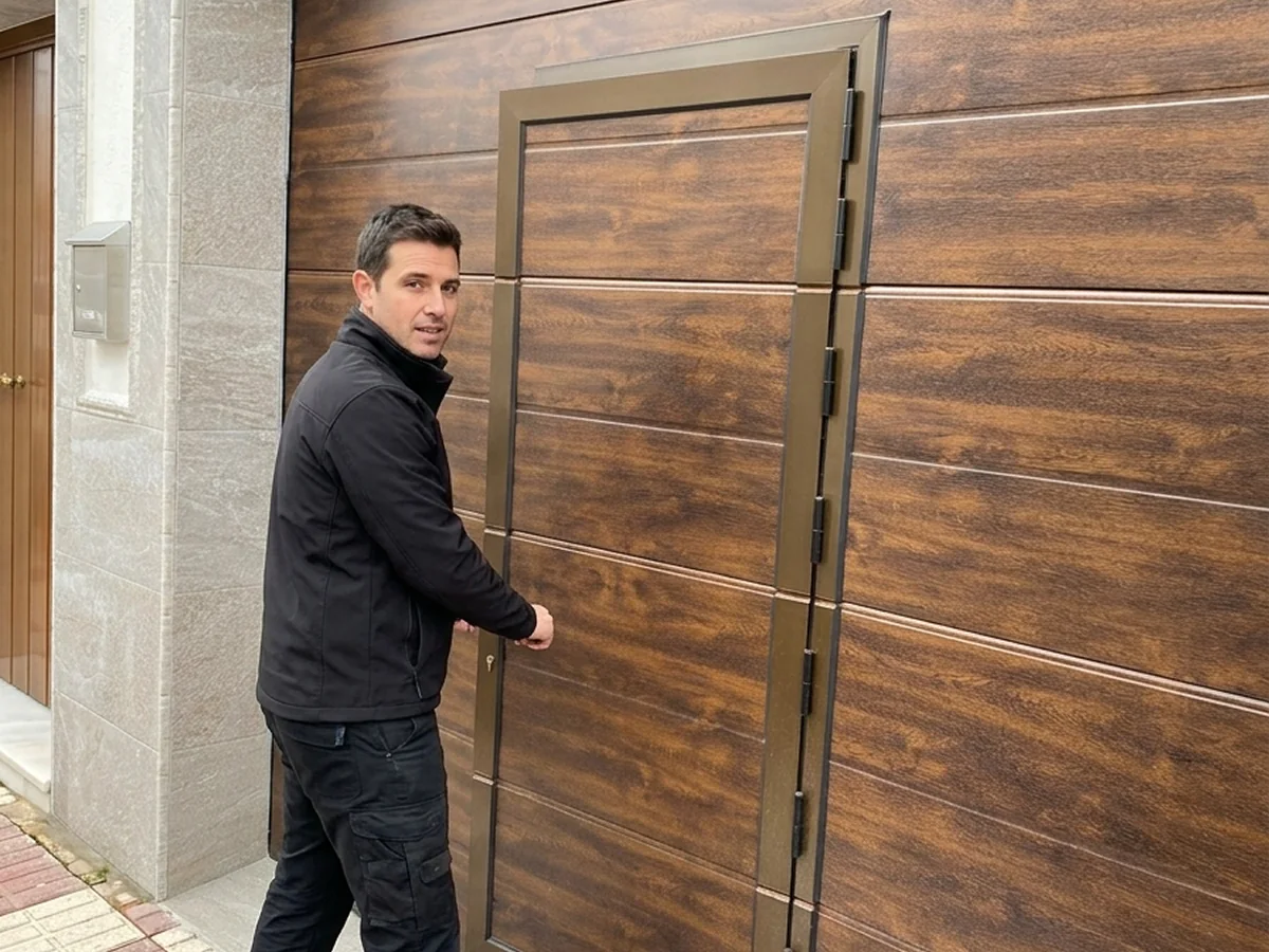 Profesional realizando el ajuste de una puerta de garaje a medida