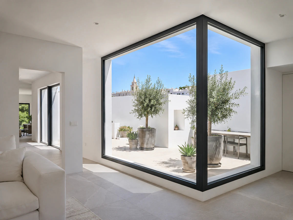 Ventanal corredero de aluminio con rotura de puente térmico en una vivienda luminosa